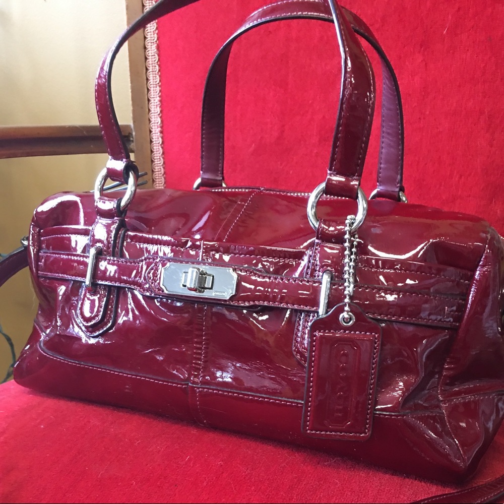 Cranberry red patent Coach bag